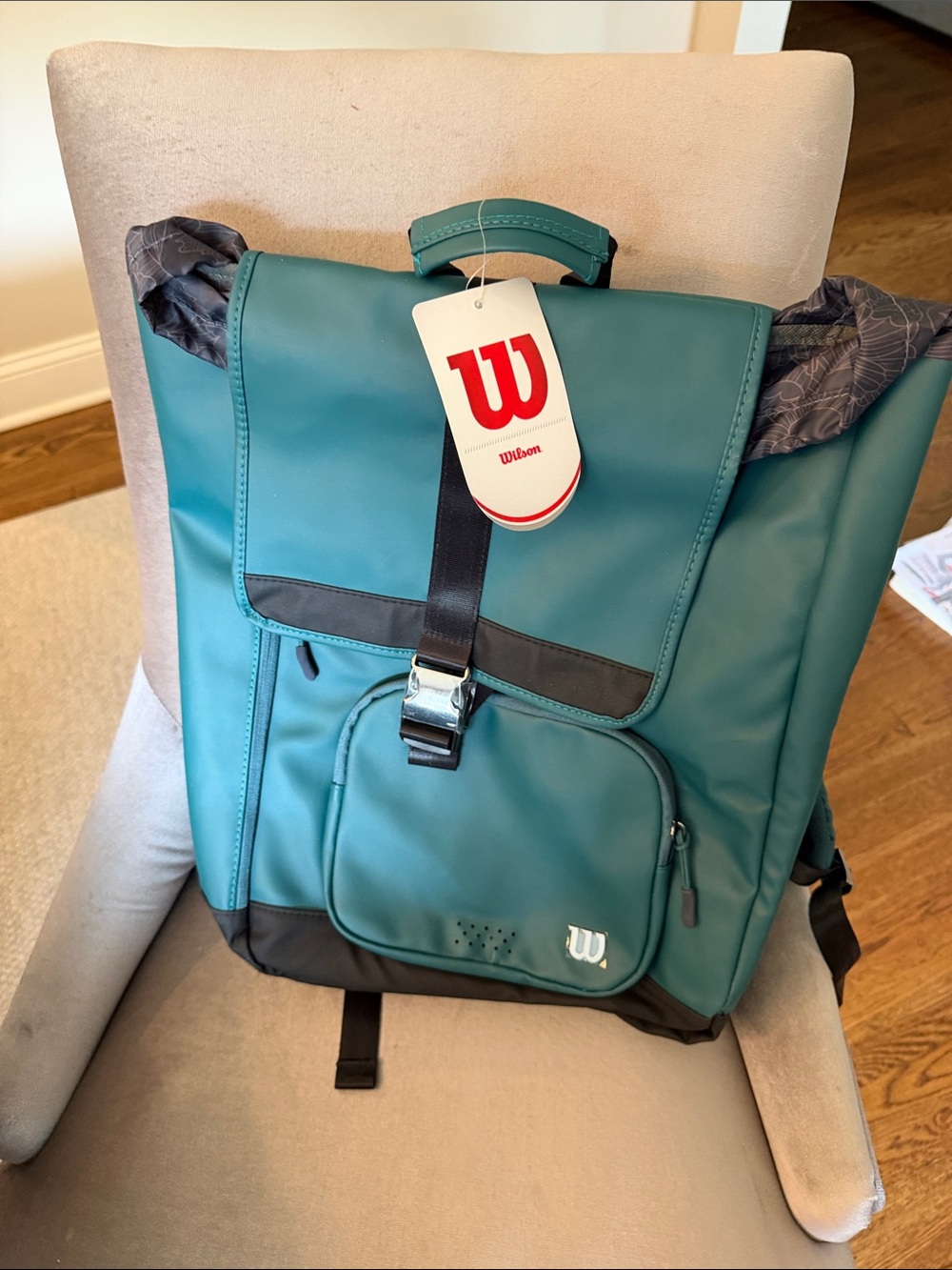 NWT Wilson Teal Roll-Top Style Backpack with Black Trim